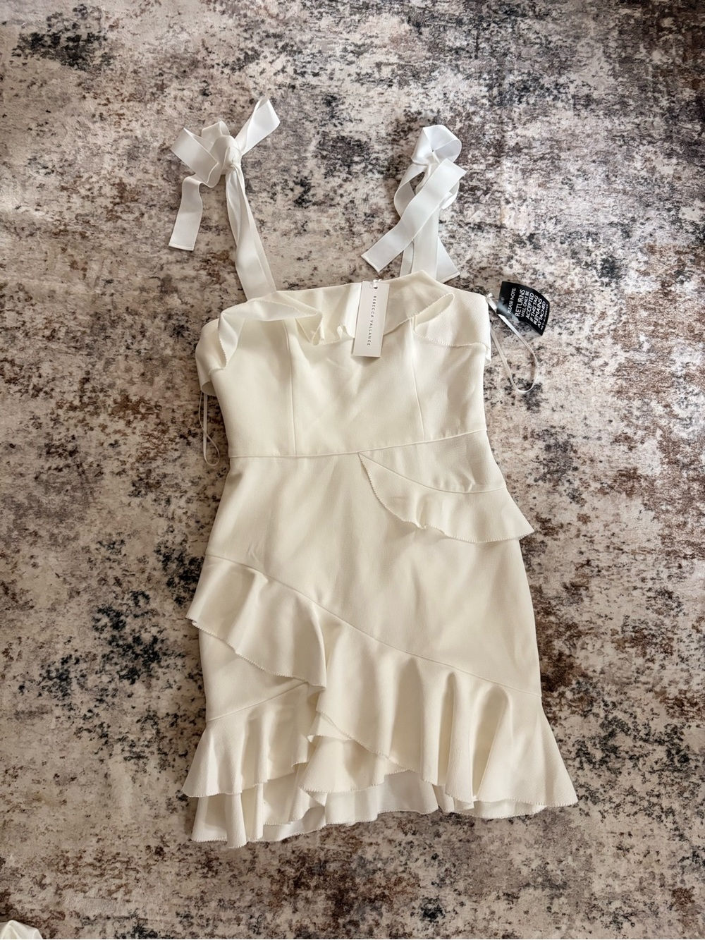 Rebecca Vallance White Ruffle Tie-Shoulder Mini Dress